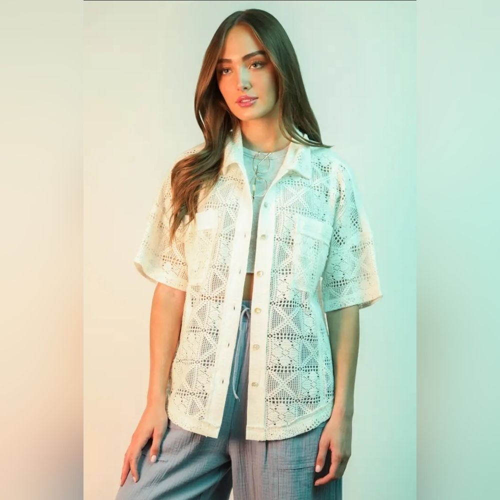 Very J Cream Button Down Shirt